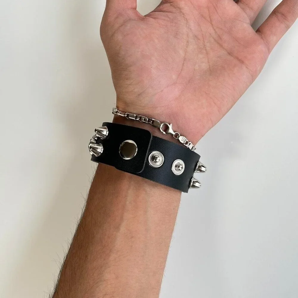 y2k 2000s skeleton spiked grunge punk black studded bracelet